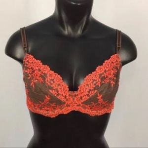 Wacoal 34D Coral & Brown Lace Bra with Underwire